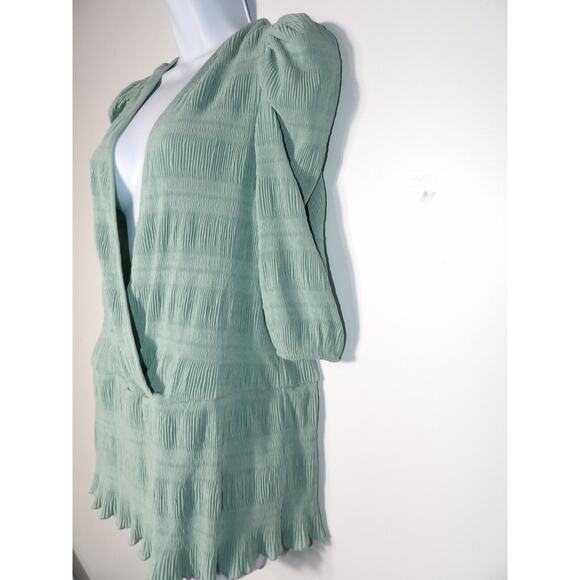 Asos Curve Design Sz 18 Top Blouse Shirt Crinkle Mint Green Deep V Puff Sleeve - Picture 5 of 13